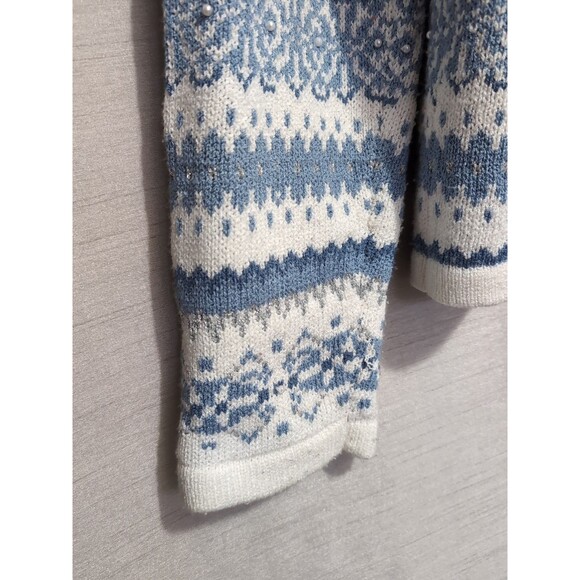 VTG Christopher & Banks Winter Blue White Cardigan Sweater MEDIUM Full Zip - Picture 10 of 16